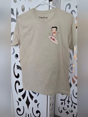 Betty Boop Maliboop Graphic T-Shirt Small S Gray Surf Surfing California Tee
